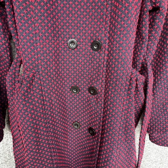 Angie Woven Embroidered Wool Blend Double Breasted Belted Pea Coat Navy/Red Sz M - Picture 5 of 13